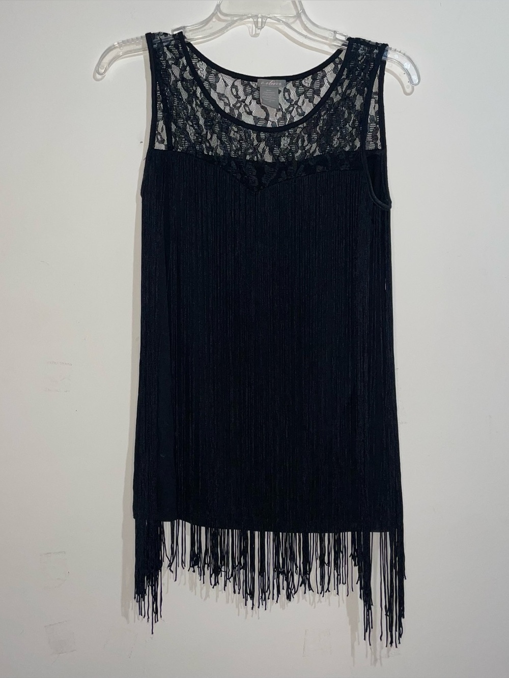 C. Oliver Black Layered Tassel Lace Neckline Whimsigoth M Tank Goth Grunge